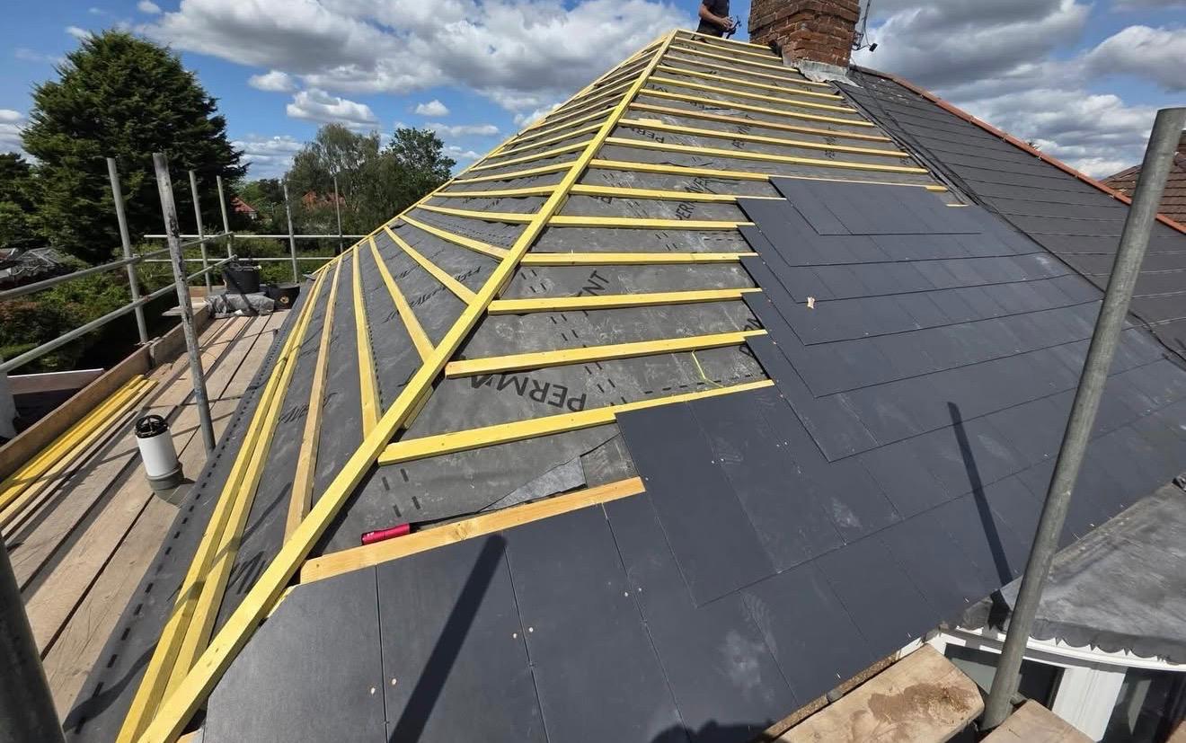 New roof membrane and battens being installed on a Colchester property